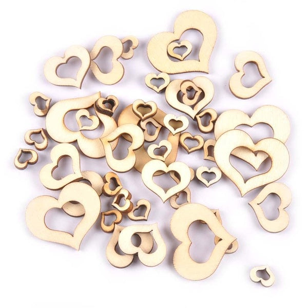 10-20-30mm 50Pcs hollowed-out Heart Wooden Craft Scrapbooking handicrafts Handmade ornaments Accessory Decoration MT1866