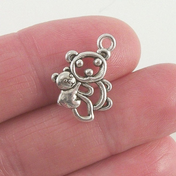 20 Bear Mom and Baby Charms, 17x13mm, Antique Silver Finish