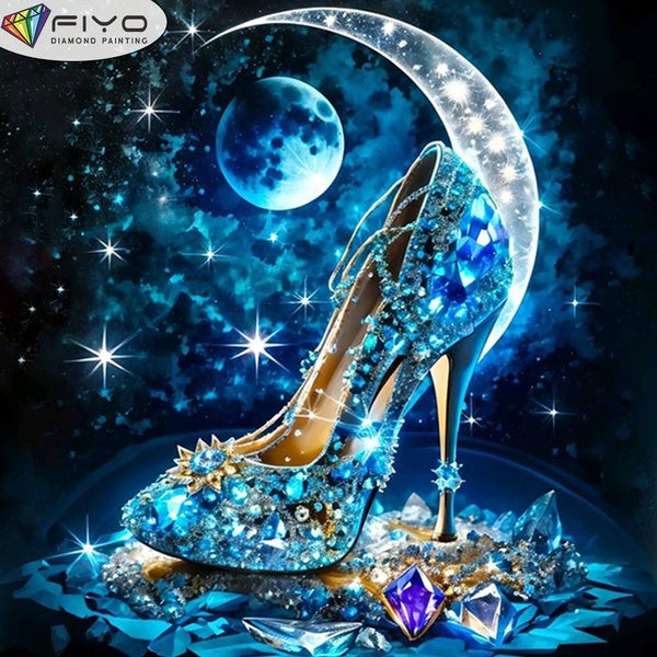 FIYO DIY 5D Moon Shoes Diamond Painting Full Drill with Number Kits Home and Kitchen Fashion Mosaic Diamond Painting Canvas Wall Decoration Gift Craf