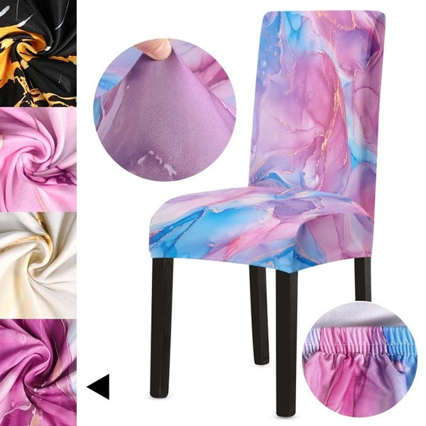 1pc Luxury Marble Pattern Dining Chair Slipcover, Elegant Printed Stretch Removable Washable Spandex Cover For Banquet Ceremonies