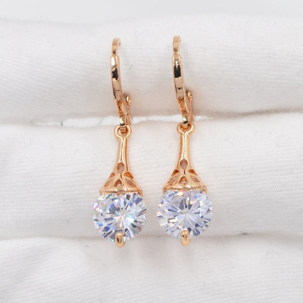 Clear Round CZ Cubic Zirconia Élégant Boucles d'oreilles pendantes Bijoux