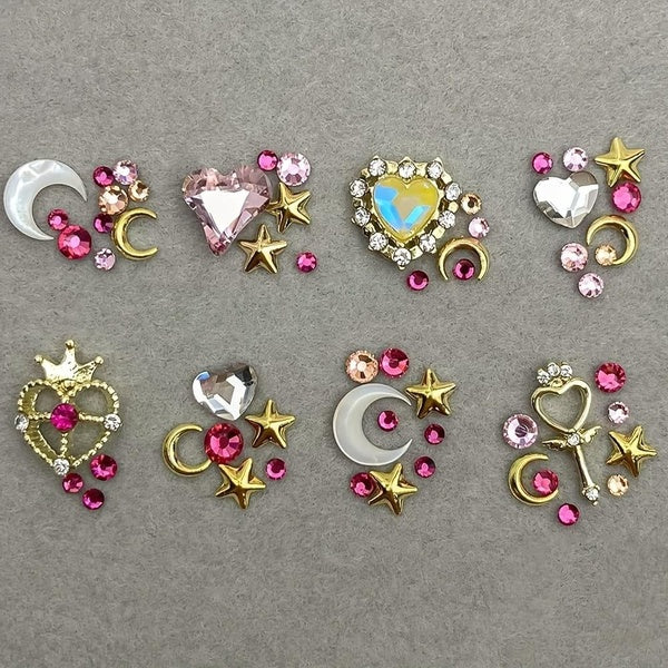 3D Nail Charms For Acrylic Nails Crystal Heart Nail Rhinestones Star Moon Alloy Nail Art Charms Colorful Nail Gems Nail Decorations For Nail Art Rhin