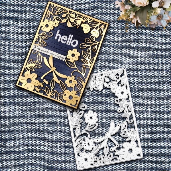 Flowers and Butterfly Background Frame Metal Cutting Dies Stencils Die Cut for DIY Scrapbooking Album Paper Card Embossing Crafts