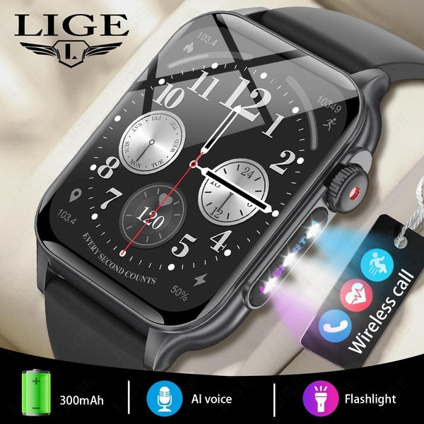 LIGE montre intelligente hommes militaire avec lampe de poche LED Bluetooth appel Sport Tracker IP67 étanche pour hommes SmartWatch Android IOS