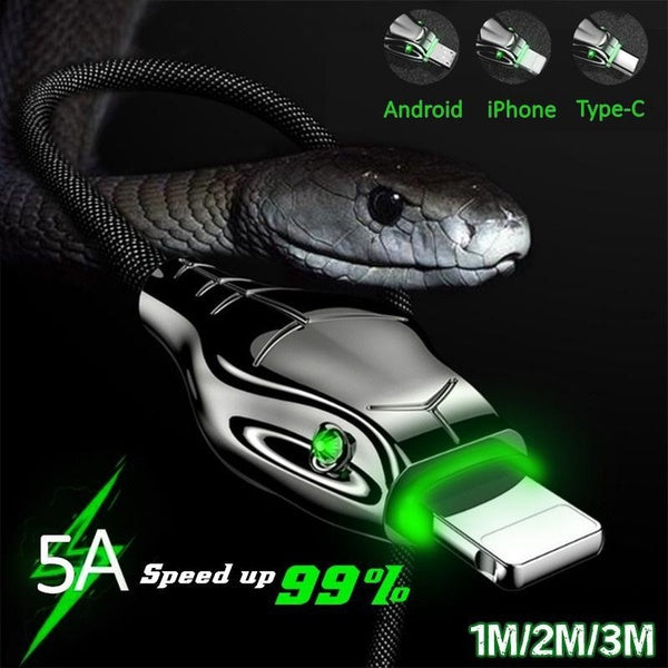 2023 Black Mamba 1M-2M-3M USB Android Type-c iPhone Cable,5A Fast Charging Cables Charger Adapter For iPhone iPad Samsung Huawei Xiaomi Smart Phone