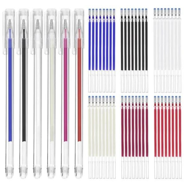 Heat Erasable Fabric Marking Pens,6 Pieces Fabric Marking Pens with 6 Colors 48 Refills for Quilting, Sewing and Dressmaking