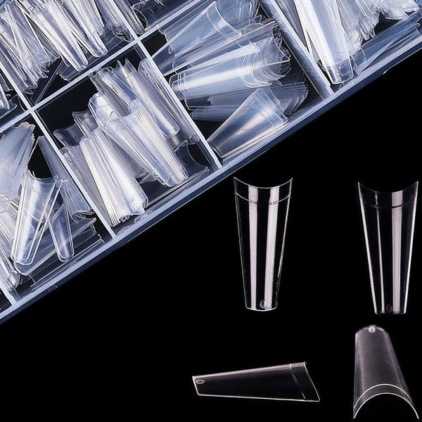 500Pcs-box Clear Nails Tips Acrylic Artificial Half Cover Fake Long Ballerina Nails French Flat Coffin False Nail Tips For Nail Salons and Home DIY N