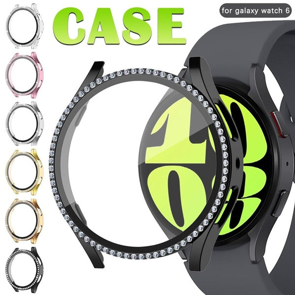 Temepred Glass Film Diamond Case for Samsung Galaxy Watch 6 40mm 44mm Accessories Bling PC bumper+Screen protector Cover for Galaxy watch 6 Matron Inn