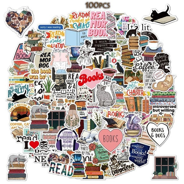 100 Pcs Book Stickers Reading Stickers for Water Bottles,Vinyl Waterproof Decals for Kids Teens, Bookish Stickers, Book Accessories for Reading Lover