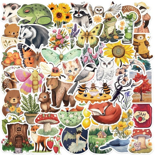 10-50pcs Cute Forest World Animal Stickers Cartoon Animals Aesthetic DIY Luggage Laptop Skateboard Motorcycle Bicycle Sticker