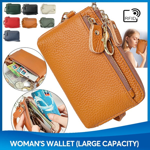Portefeuille femme en cuir véritable fermeture éclair porte-monnaie porte-clés sac grande capacité porte-carte de crédit sac à main pour femmes poche
