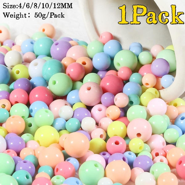 1Packs Round Beads Acrylic Spring Color Round Beads Loose Beads DIY Handmade Bracelet Jewelry Accessories Material Package Matron Inn