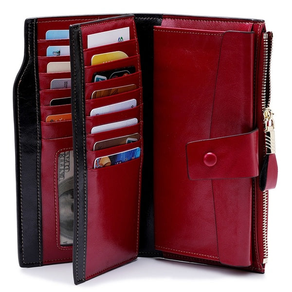 New Women Genuine Leather Wallets Female Zipper Purses Large Capacity Purse Ladies Long Hasp Money Bag Clutch Coin Card Holders