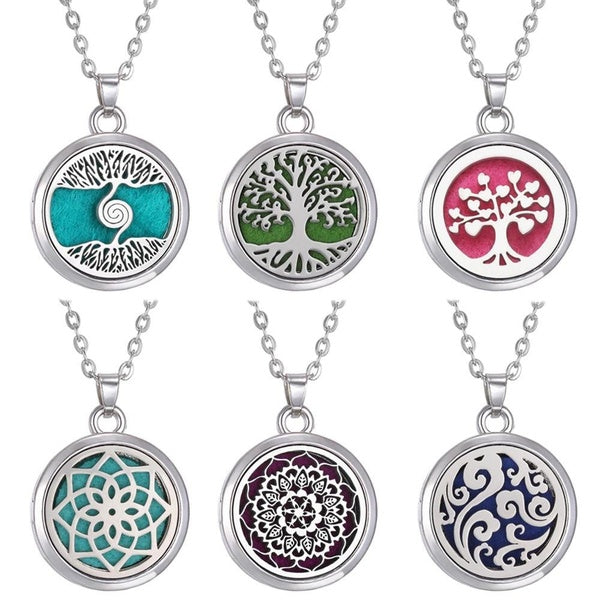 Tree of Life Aromatherapy Necklace Perfume Essential Oil Diffuser Stainless Steel Locket Pendant 15mm