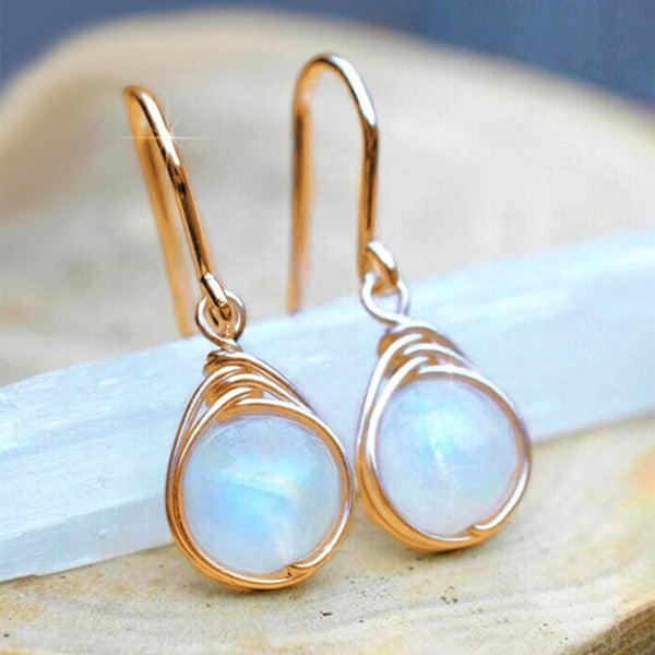 1 Pair Golden Hook Opal Drop Earrings for Women Engagement Wedding Bridal Earrings Simple Accessories Matron Inn