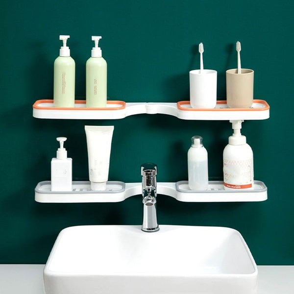 Bathroom Organizer Shelf Shower Room Countertop Toiletries Brushing Cup Holder Wall Mount Bath Items Shower Gel Storage Rack Household Supplies
