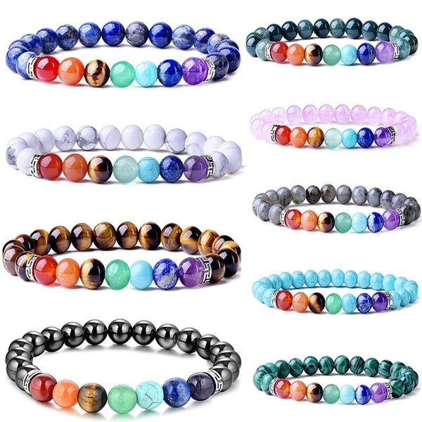 8MM Fashion Women's Bracelets 7 Chakra Healing Crystals Yoga Stretch Beads Bracelet Men Natural Gemstone Energy Agate Beaded Bracelet Jewelry Couples