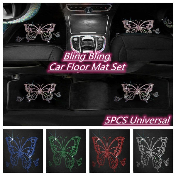 Rhinestone Car Floor Mats for Women,Bling Crystal Carpet Mat Set for Front-Rear,Automotive Supply
