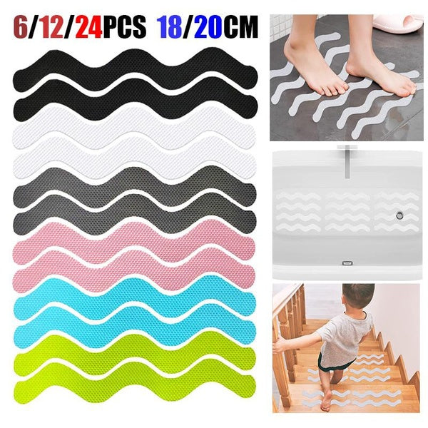 6-12-24PCS Anti Slip Shower Stickers, Wave Strip Safety Bathtub Stickers Stairs Showers Treads Anti Slip Decals Mats Adhesive Bath Grip Stickers Show
