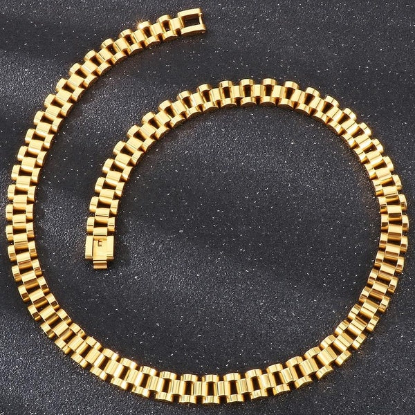 50-60CM 10MM Watch Strap Chain Style Necklace For Men Women Gold Plated Stainless Steel Choker Necklaces Jewellery Accessories Matron Inn