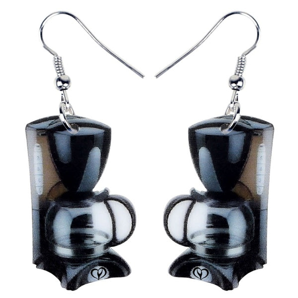 Acrylique Noir Machine À Café Boucles D'oreilles Dangle Drop Bijoux Nouveauté Pendentifs Décoration Ornements Pour Femmes Dames Filles Ados Charme Ca