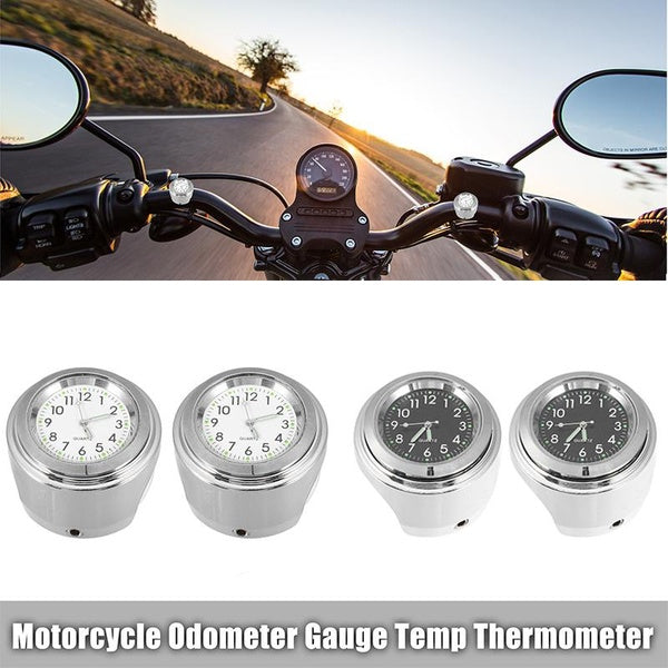 1Set Motorcycle Quartz Clock Waterproof Chrome Bike Handlebar Mount Watch Aluminum Luminous Clock Universal Temp Thermometer Gauge Motorcycle Accesso