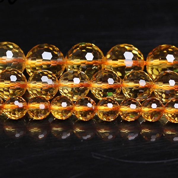 8-12mm Round Faceted Yellow Citrines Quartzs Beads Gem Stone DIY Loose Beads For Jewelry Making Beads Bracelets 15'' Accessories Matron Inn