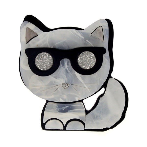 Mignon acrylique porter des lunettes de soleil chat broches pour les femmes Cartton Animal broche acétate Fiber matériel bijoux de haute qualité