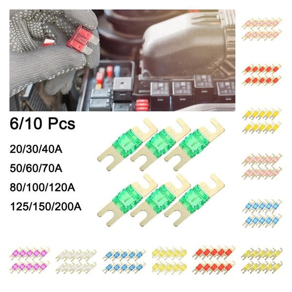 6pcs 20-30-40-50-60-70-80-100-120-125-150-200A AFS Mini ANL Fuse Replacement Electrical Protection for Car Truck Motorcycle Boat Audio CDs