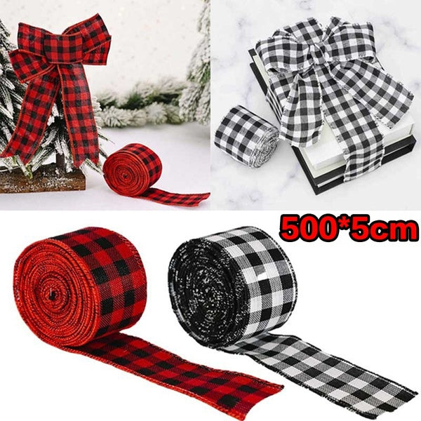 2M-5M Plaid Burlap Ribbons, Wide Red Black & Black White Wired Edge Gingham Craft Ribbon For Craft & Diy Project, Gift Wrapping, Christmas Decoration,