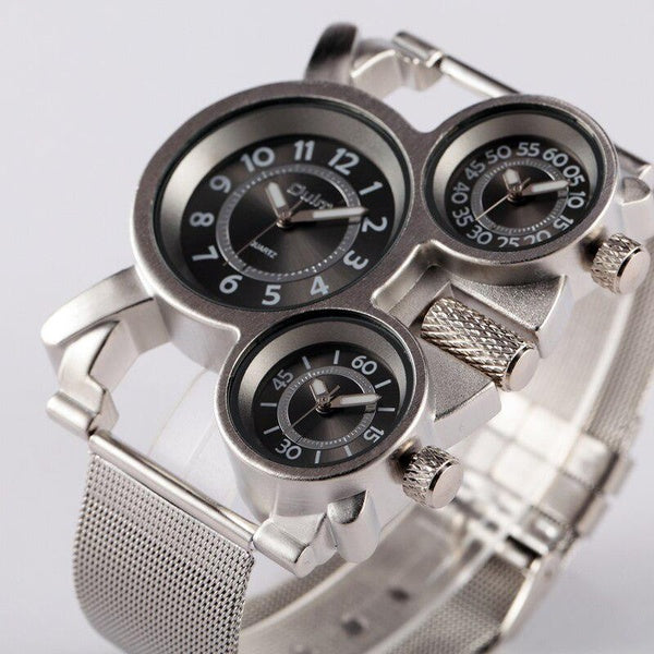 Montres militaires à la mode pour hommes Montre-bracelet en acier à quartz multifonction 3-Movt avec grand cadran pour hommes Relogios