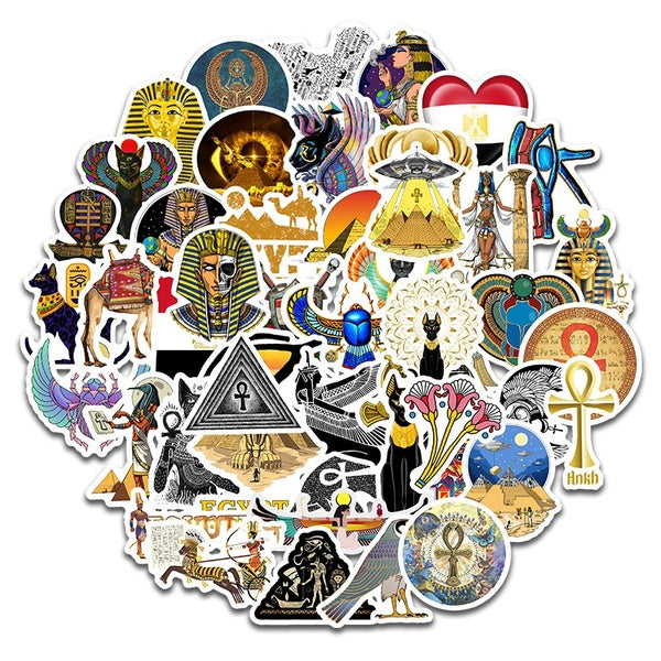 Ancient Egypt Stickers 10-25-50PCs Lost Civilizations Pyramid Sphinx Pharaoh Waterproof Vinyl Sticker Decals, for Laptop, Waterbottle, Phone, Skatebo