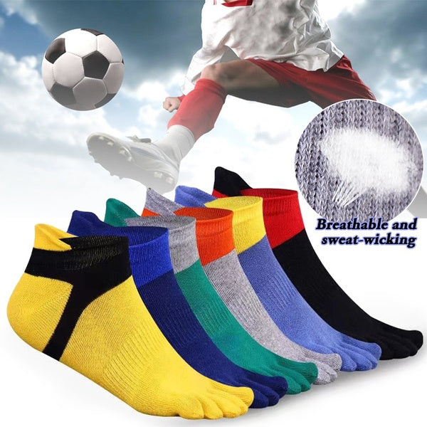 Men's Five Finger Toe Socks Cotton Crew Casual Colorful Patterned Socks 5 Finger No Show Mesh Wicking Cotton Athletic Socks(1-2-3-4 Pairs)