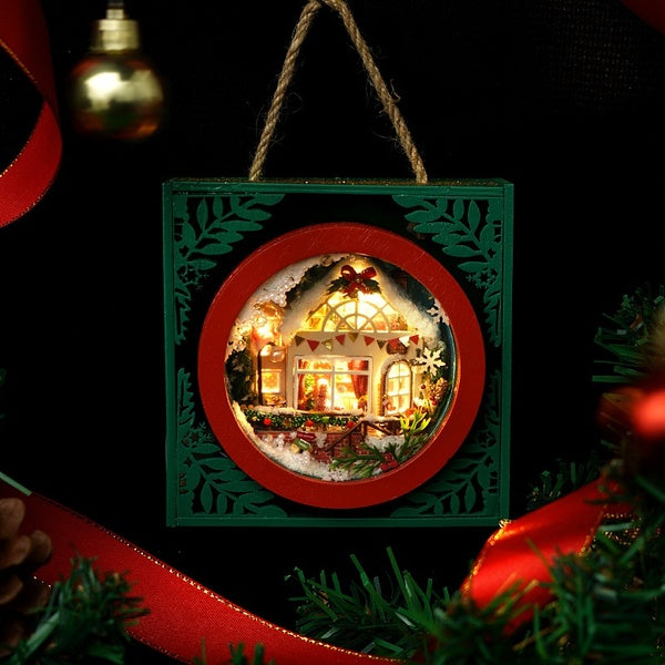 Miniature Christmas Night Dollhouse DIY Wooden Dolls House with LED Light Furniture Kits Tiny House Building Kit Children Birthday Gift