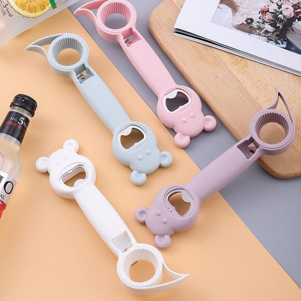 Creative Multifunction Stainless Steel Bear Bottle Opener Cartoon 4 In 1 Can Beverage Jar Beer Bottle Opener Lid Opener Kitchen Tools Household