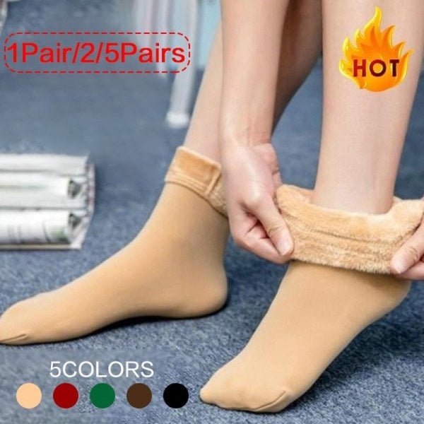 Women-Men Winter Warm Thicken Thermal Socks Wool Cashmere Snow Black Skin Seamless Sock Velvet Soft Boots Floor Sleeping Socks