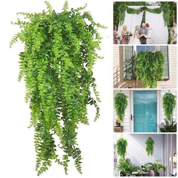 1-2pcs Fern Plant Fake Plants, Plastic Green Wall Plant Artificial Plants, Indoor and Outdoor Artificial Suspension Plants, Bedroom Room Yard Terrace