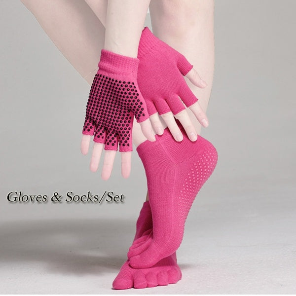 Gloves & Socks-set Women's Yoga Socks Gloves Set Non-slip Fingerless Socks Point Silicone Particles Yoga Gloves
