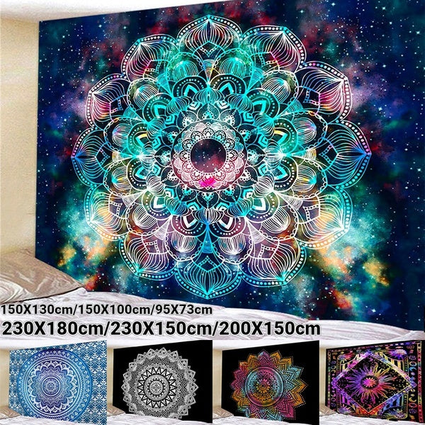 Indian Bohemian Psychedelic Peacock Mandala Wall Hanging Yoga Bedding Tapestry Fashion Home Accessories 6 Colors (95x73cm-150x100cm-150x130cm-200x150