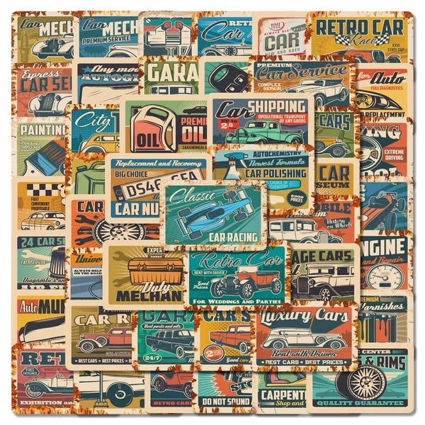 10-54Pcs Vintage Old Car Stickers Retro Modified Car Personality Graffiti Stickers Waterproof Luggage Stickers Notebook Refrigerator Skateboard Stick