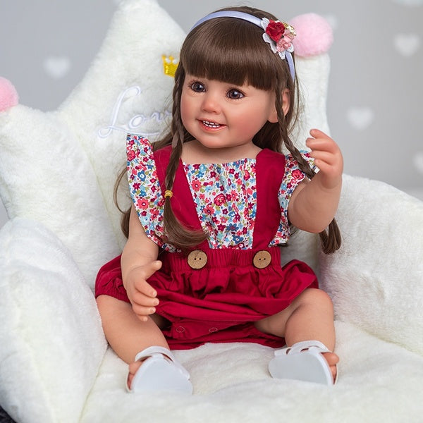 22 Inch Happy Smiling Baby Girl Doll Full Silicone Body Real Look Reborn Baby Toys Children Houseplay Gifts Dolls Collection