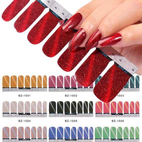 1 Sheet Nail Art Stickers Glitter Gradient UV Gel Polish Nail Wraps Strips Full Cover Nail Polish Stickers Decals Manicure Tool