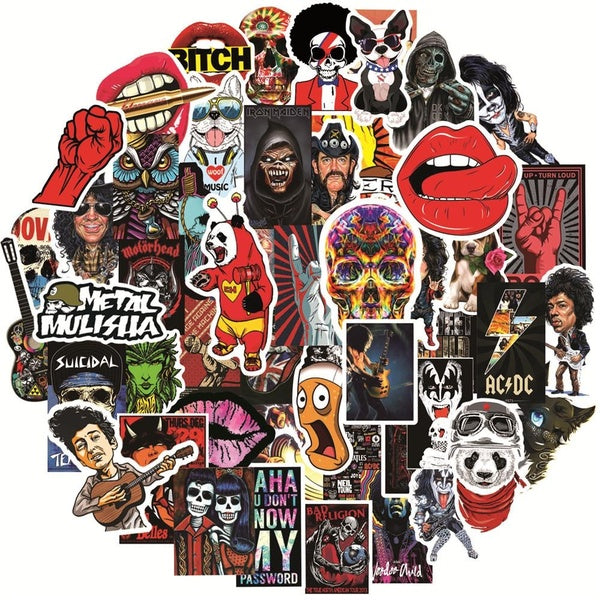 10-50pcs Vintage Rock Stickers Classic Rock Band Graffiti Stickers for DIY Luggage Laptop Skateboard Motorcycle Bicycle Sticker