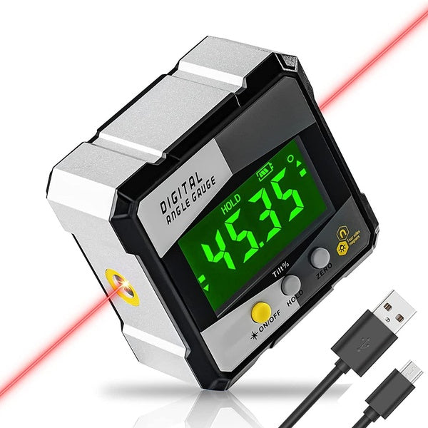 Détecteur d'angle numérique, niveau laser magnétique puissant à 4 côtés de haute précision, inclinomètre avec écran antireflet et port de charge de t