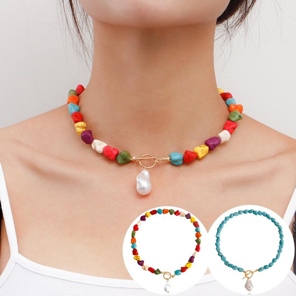 Handmade Colorful Irregular Stone Beads Simple Casual Bohemian Choker Necklace Party Wedding Jewelry Accessary Colorful Cute