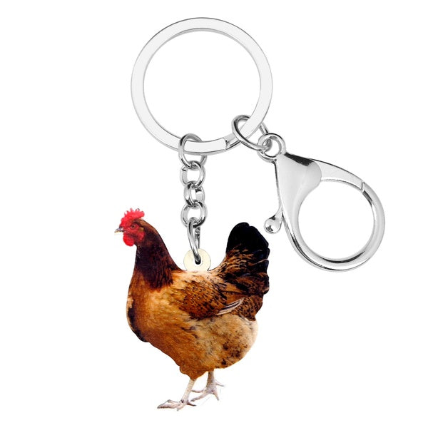 Acrylic Hen Chicken Keychains Jewelry Novelty Animal Decoration Keyrings Accessories For Women Ladies Girls BagsWallet Purse Pendants Key Charms Orna