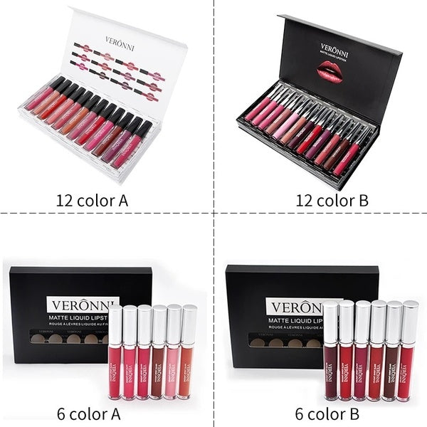 6 Pcs-12 Pcs Set Waterproof Keep 24 Hours Lipstick Matte Velvet Glossy Lipgloss Set Liquid Moisturizing Lipstick Women Lip Beauty Cosmetics Set