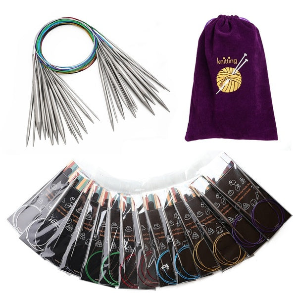 14PCS Stainless Steel Double Pointed Bamboo Circular Sewing Needles Wool Needles Sweater Needles With Colorful Tubes Set