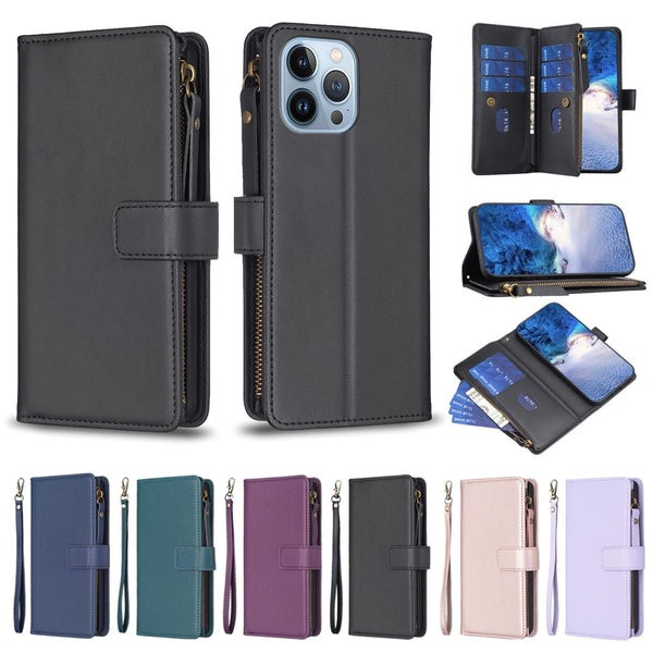 Étui portefeuille à fermeture éclair en cuir de luxe rétro magnétique 9 fentes pour porte-cartes étui à rabat pour Redmi Note9 Note9Pro Note9S Note9P