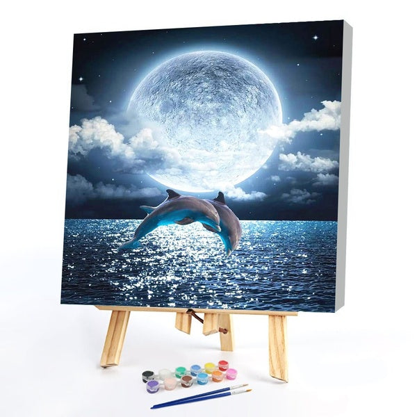 FIYO Dolphin Diy Paint by Numbers Kits for Adults and Kids Beginner on Canvas Fashion Oil Painting Wall Art for Gift( No Frame )